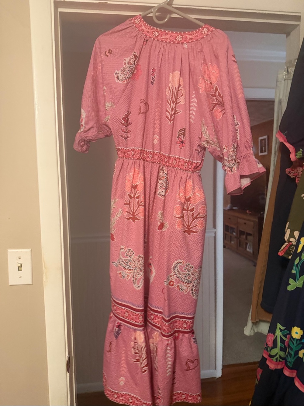 Umgee Pink Floral Tiered Maxi Dress with Smocked Waistband SO Pretty! - Picture 4 of 4
